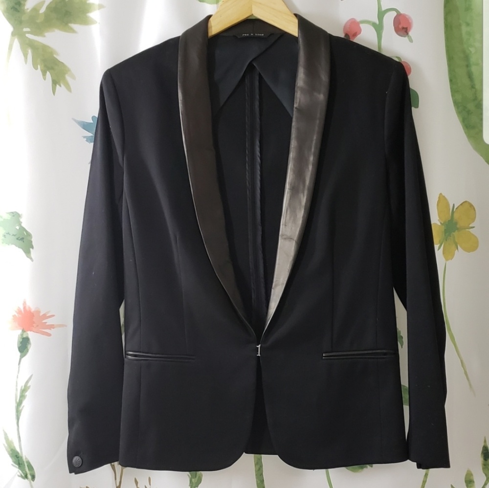EUC Black Rag & Bone Tuxedo Blazer with Leather Lapel